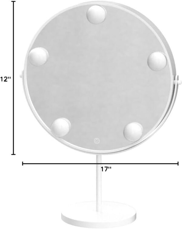 Vanity Mirror with Lights, 12" x 17" Hollywood Mirror, Light up Mirror with 5 Dimmable Bulbs and Smart Touch, 360° Rotation, White - Image 8