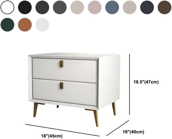 Side Table, Nordic End Table with 2 Drawers Modern Leather Nightstand Mid Century Bed Side Table Wood Accent Table for Bedroom Living Room Cabinet Storage, Khaki 18" L x 16" W x 18.5" H - Image 2