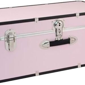 Rustic Romance 30″ Storage Trunk with Wheels & Lock, Lockable, Latch Closure Type, Pink Blush Color, 15.75″ D x 30″ W x 12.25″ H, Engineered Wood Construction
