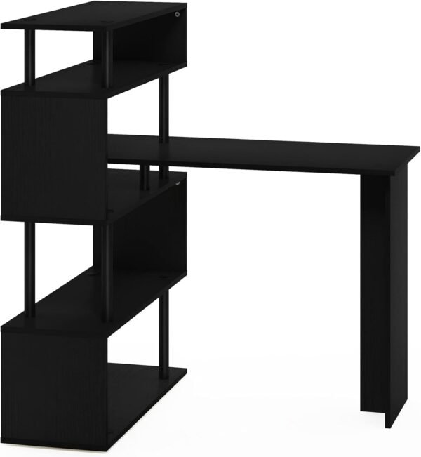 Furinno Classic L-Shape Computer Desk, Writing Desk with 5-Tier S-Shaped Side Shelves, Americano/Black - Image 5