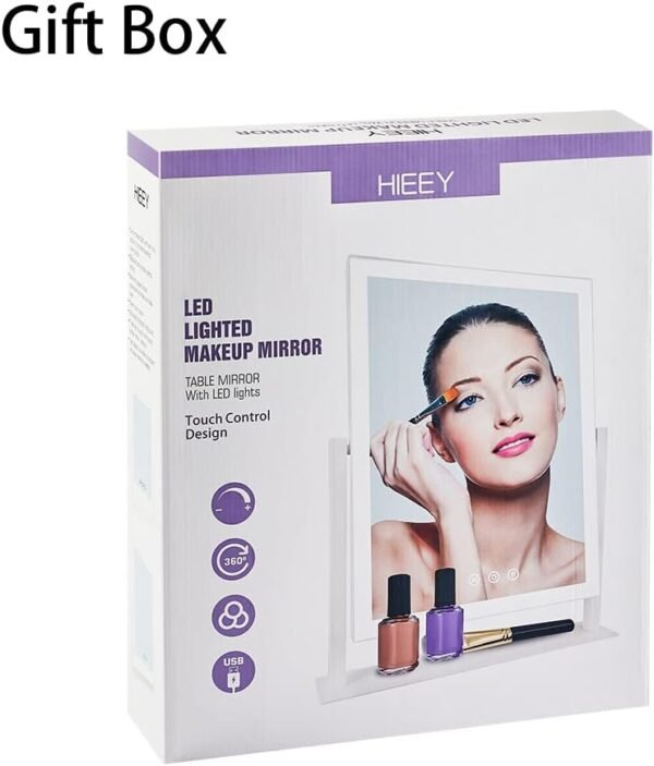 HIEEY Lighted Makeup Mirror, Hollywood Vanity Mirror with Lights, Three Color Lighting Modes, and 5X Magnification Mirror, Smart Touch Control, 360°Rotation (15.2in. White) - Image 6
