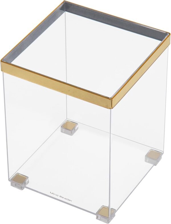 Mind Reader Trash Can, Wastebasket, Bin, Wastepaper Basket, Clear, Office, Bathroom, 8" L x 8" W x 10.5" H, Clear and Gold - Image 4