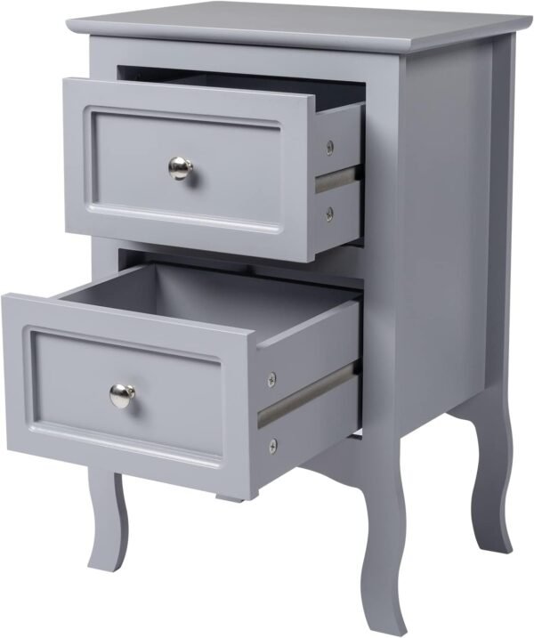 Nightstand Set of 2, End Table with 2 Drawers, Bed Side Table/Night Stand for Bedroom, Small Spaces, College Dorm, Kids’ Room, Living Room, Wood, 16W x 12D x 24H (2pcs Grey) - Image 7