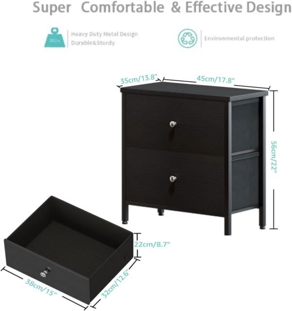 BOLUO Black Nightstand 2 Drawer Dresser for Bedroom,Small Night Stand End Table with Fabric Drawers Modern - Image 3