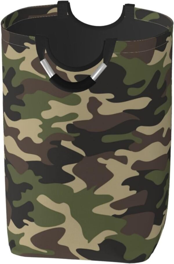 Camouflage Pattern Laundry Hamper Green Camo Storage Basket Toys Clothes Organizer Bin For Home Bathroom Bedroom Dorm Nursery, 52l