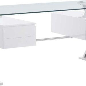 Modway EEI-6226-WHI Sector 71″ Glass Top Glass Office Desk, White