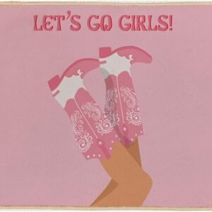 EXUQO Pink Preppy Cowgirl Boots Door Mat,Let’s Go Girls,Trendy Floor Mats Indoor Entrance Western Welcome Mat Room Decor for Girls Room College Dorm Bedroom,30×16 Inch