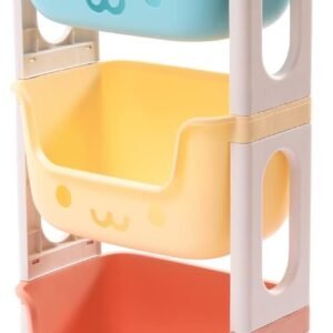 Storage Bins with Fixed Wheels, Three-Layer Toy Storage Cubes Box, Toy Organizer with 3 Toy Stacking Bins, Toy Box Container as Birthday Gift with U-Shaped Opening, Capacity22.04lbs