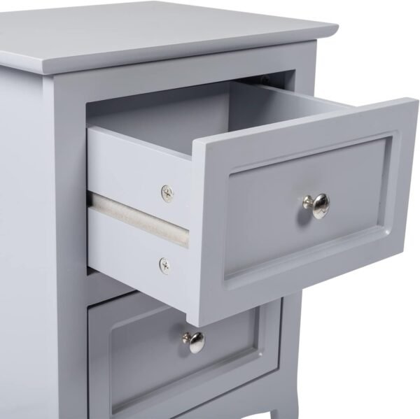 Nightstand Set of 2, End Table with 2 Drawers, Bed Side Table/Night Stand for Bedroom, Small Spaces, College Dorm, Kids’ Room, Living Room, Wood, 16W x 12D x 24H (2pcs Grey) - Image 8