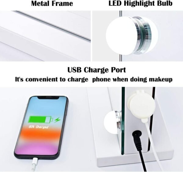 22.8"x 18.1" Vanity Mirror Makeup Mirror with Lights,10X Large Hollywood Lighted Vanity Mirror with 15 Dimmable LED Bulbs,3 Color Modes,Touch Control for Bedroom,Tabletop or Wall-Mounted - Image 4