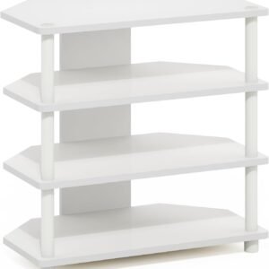 Furinno Econ Easy Assembly 4-Tier Petite TV Stand, White/White