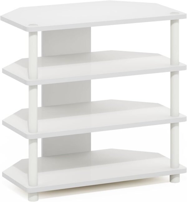 Furinno Econ Easy Assembly 4-Tier Petite TV Stand, White/White