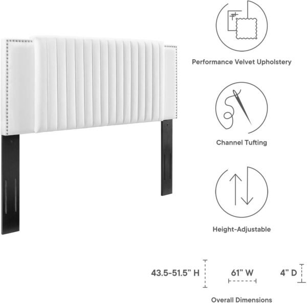 Modway MOD-6661-WHI Felicity Channel Tufted Performance Velvet Twin Headboard, White - Image 6