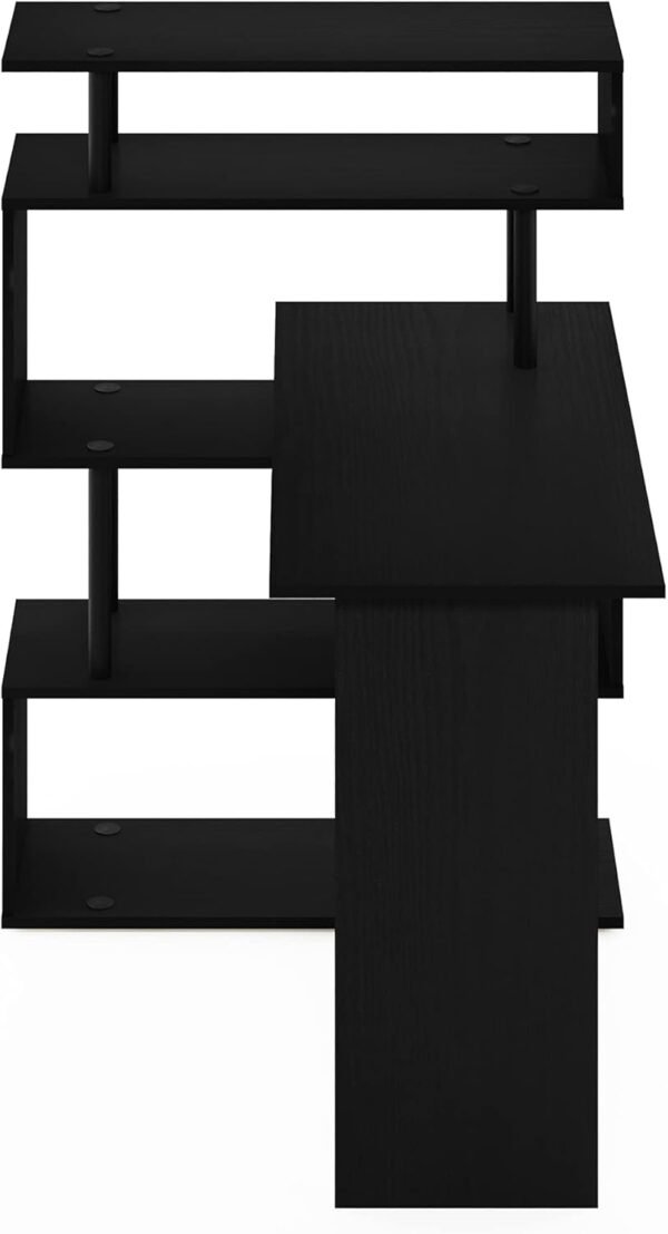Furinno Classic L-Shape Computer Desk, Writing Desk with 5-Tier S-Shaped Side Shelves, Americano/Black - Image 6