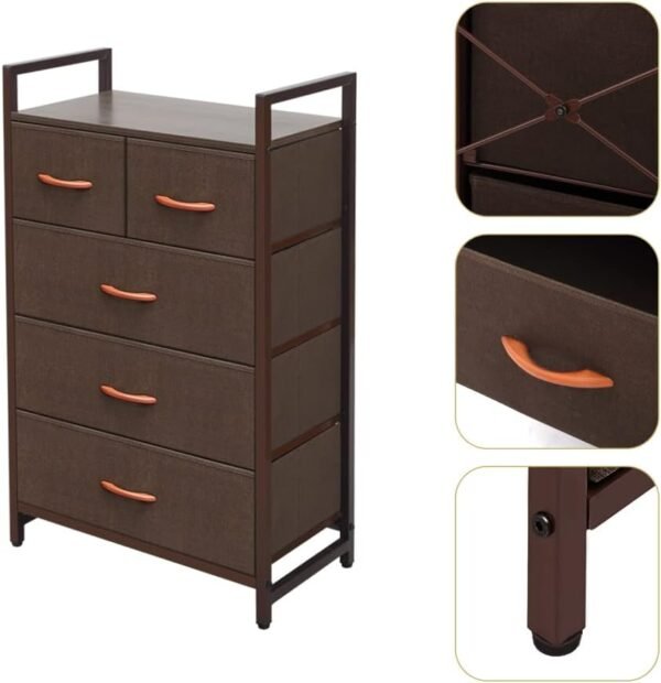 AZL1 Life Concept Storage Dresser Furniture Unit - Large Standing Organizer Chest for Bedroom, Office, Living Room, and Closet - 5 Drawers Removable Fabric Bins - Coffee - Image 5