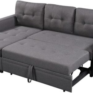 Lilola Home Ashlyn Dark Gray Reversible Sleeper Sectional Sofa with Storage Chaise, USB Charging Ports and Pocket