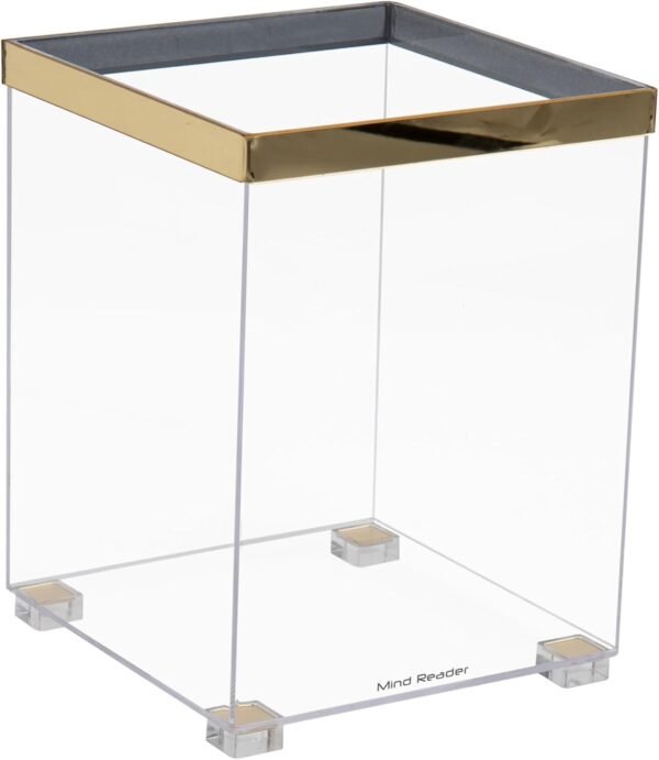 Mind Reader Trash Can, Wastebasket, Bin, Wastepaper Basket, Clear, Office, Bathroom, 8" L x 8" W x 10.5" H, Clear and Gold - Image 7
