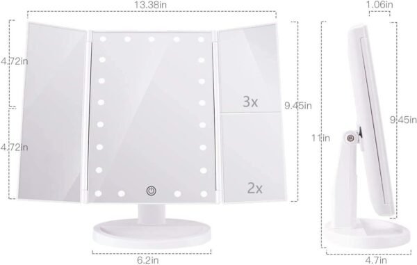 3 Folds Lighted Vanity Makeup Mirror,1X/2X/3X Magnification, 21 LED Light Bright Table Mirror with Touch Screen,180 Adjustable Rotation,Portable Travel Cosmetic Mirror - Image 4