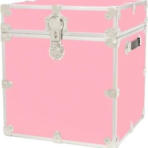 Rhino Trunk & Case Leather Embossed Vinyl Cube Trunk, College Chest, Home Storage, Dorm Seat, Lockable Student Footlocker, Strong Trunks, 1000+ Pounds Sitting Capacity 18″x18″x20″ (Pink)