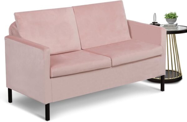 TYBOATLE Sofa Couch Mid Century Modern Small Loveseat for Living Room, 51" W Mini Little Upholstered 2-Seater Love Seats w/Iron Legs for Compact Small Space, Apartment, Bedroom, Dorm, Office (Pink) - Image 9