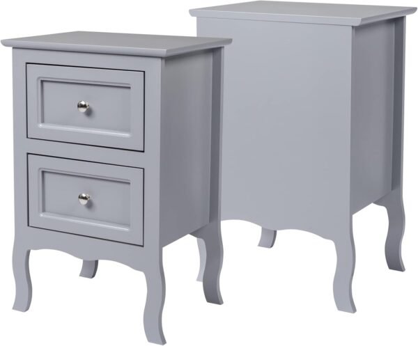 Nightstand Set of 2, End Table with 2 Drawers, Bed Side Table/Night Stand for Bedroom, Small Spaces, College Dorm, Kids’ Room, Living Room, Wood, 16W x 12D x 24H (2pcs Grey) - Image 6