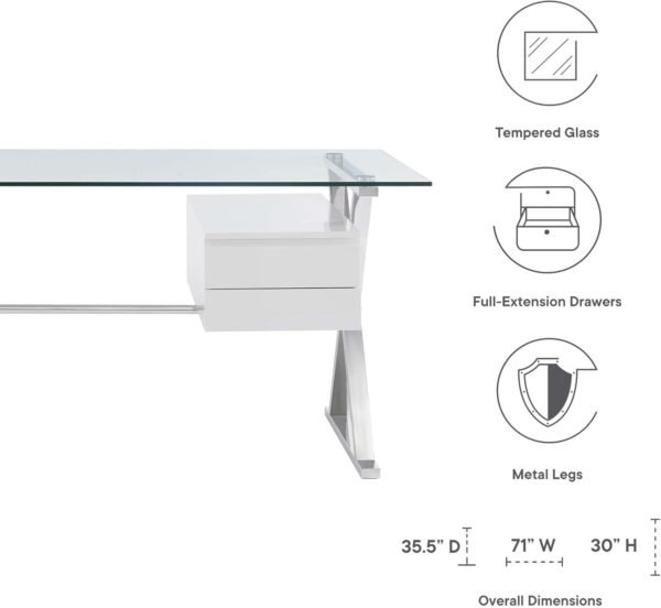 Modway EEI-6226-WHI Sector 71" Glass Top Glass Office Desk, White - Image 10