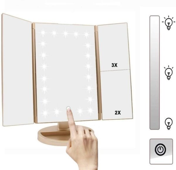 3 Folds Lighted Vanity Makeup Mirror,1X/2X/3X Magnification, 21 LED Light Bright Table Mirror with Touch Screen,180 Adjustable Rotation,Portable Travel Cosmetic Mirror - Image 4
