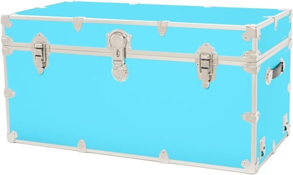 Rhino Trunk & Case Leather Embossed Vinyl XXL Trunk, College Chest, Home Storage, Dorm Seat, Lockable Student Footlocker, Strong Trunks, 1000+ Pounds Sitting Capacity 36"x18"x18" (Sky Blue)
