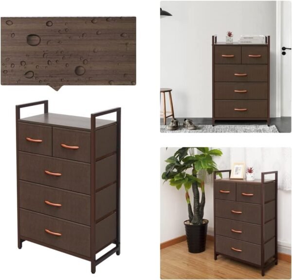 AZL1 Life Concept Storage Dresser Furniture Unit - Large Standing Organizer Chest for Bedroom, Office, Living Room, and Closet - 5 Drawers Removable Fabric Bins - Coffee - Image 6