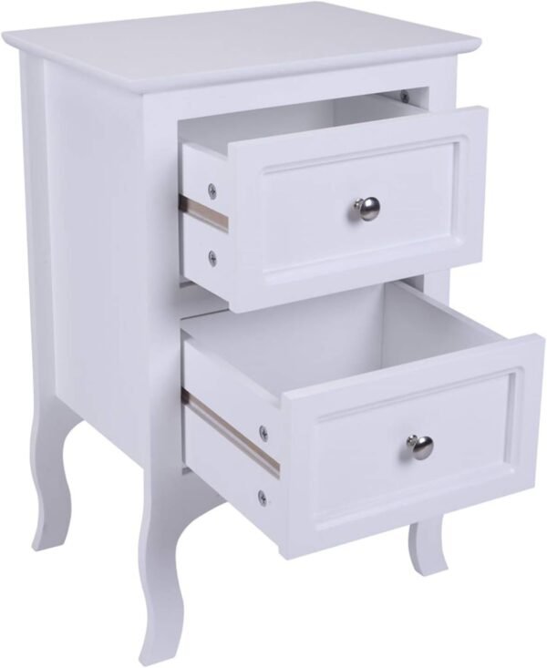 Nightstand with 2 Drawers, Country Style Night Stands for Bedrooms, Bed Side Table Cabinet/Night Stand for Small Spaces, College Dorm, Kids’ Room, Living Room (White, 2-Pack) - Image 3