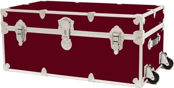 Rhino Trunk & Case Large Armor College Trunk with Removeable Wheels, Secure Dorm Storage Chest, Ideal Footlocker for Students, Strong Trunks 1000+ Pounds Sitting Capacity 32"x18"x14" (Wine)