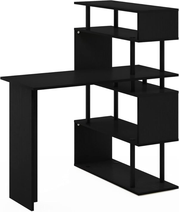 Furinno Classic L-Shape Computer Desk, Writing Desk with 5-Tier S-Shaped Side Shelves, Americano/Black - Image 7