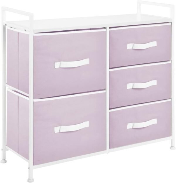 mDesign 30.03" High Steel Frame/Wood Top Storage Dresser Furniture Unit with 5 Removable Fabric Drawers - Tall Bureau Organizer for Bedroom, Living Room, Closet - Jane Collection - Light Purple/White - Image 8