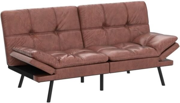 Maxspeed Sofa Bed Couch, Memory Foam Futon Sofa Bed with Mattress and Frame Included,Comfortable Brown Faxu Leather Loveseat Sleeper Sofa for Dorm Apartment Office College Small Space Bedroom - Image 5