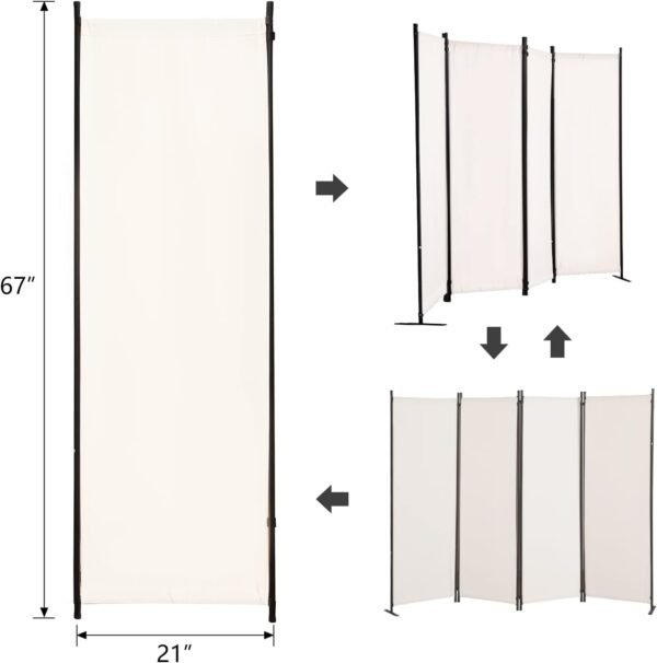 Room Dividers Folding Privacy Screens 4 Panel Partition Screen Steel Frame& Frabic Office Partition for Home Office Dorm Decor White - Image 2