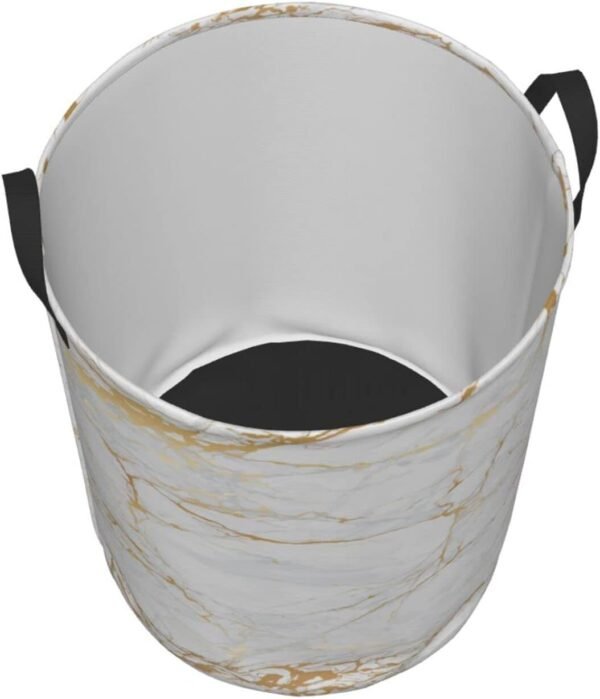 White Marble Round Laundry Hamper Marbling Texture Storage Basket Waterproof Coating Organizer Bin For Nursery Clothes Toys, 38L - Image 2