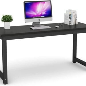 Tribesigns Modern Computer Desk, 63 inch Large Office Desk Computer Table Study Writing Desk Workstation for Home Office, Black Metal Frame