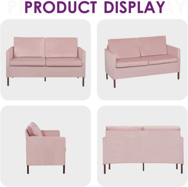 TYBOATLE Sofa Couch Mid Century Modern Small Loveseat for Living Room, 51" W Mini Little Upholstered 2-Seater Love Seats w/Iron Legs for Compact Small Space, Apartment, Bedroom, Dorm, Office (Pink) - Image 8