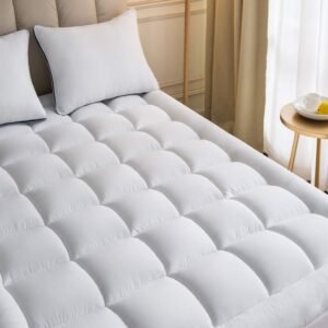 Niagara Mattress Topper Twin XL Extra Long Quilted Back Pain Relief Plush Down Alternative Pillow Top Fitted Skirt Protector Cooling Mattress Pad Deep Pocket Fits 20 Inches Soft White (39×80 Inches)