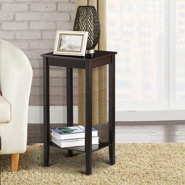 Topeakmart 2-Tier Tall End Table with Storage Shelf and Solid Wood Legs, Sofa Side Table Telephone Table for Living Room/Couch/Hallway/Small Spaces, D12xW15xH29 Inches, Dark Coffee - Image 9