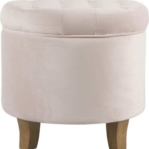 Homepop Home Decor | Upholstered Round Velvet Tufted Foot Rest Ottoman | Ottoman with Storage for Living Room & Bedroom | Decorative Home Furniture, Pink Blush Small