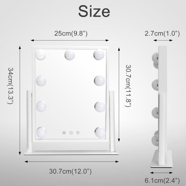 Hollywood Vanity Mirror with Lights, 360°Rotation Tabletop Makeup Mirror with 9 LED Lights Bulbs, Beauty Mirror with 3 Color Lighting Modes, Vanity Mirror for Bedroom, Touch Control, White - Image 7