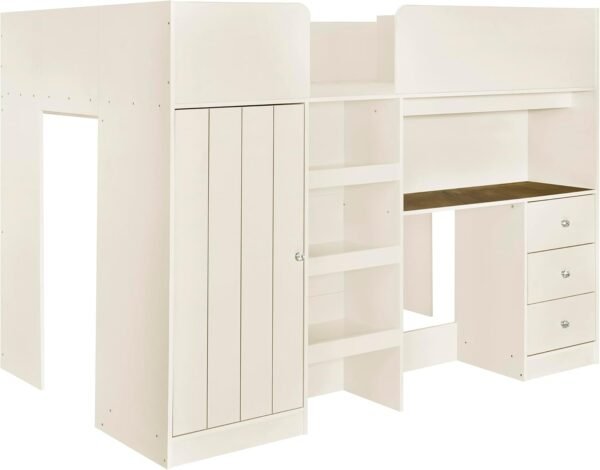 Full Size Loft Bed with Wardrobes and Desk,Wooden Frame with Storage Stairs and Cabinet Built-in 3 Drawers for Kids Adults Girls,Beige - Image 6