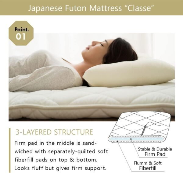 EMOOR Japanese Futon Mattress CLASSE and Foldable Tatami Mat Set, Queen, Floor Sleeping Mat Sikibuton Igusa Natural - Image 3