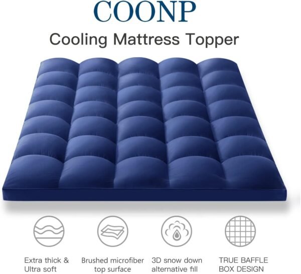 COONP Twin XL Mattress Topper, Extra Thick Mattress Pad Cover, Cooling Pillowtop with 8-21 Inch Deep Pocket 3D Snow Down Alternative Fill(Navy Blue, Twin XL) - Image 2