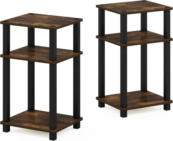 Furinno Simplistic End Side Night Stand/Bedside Table with Plastic Tubes, 1-Pack, 2-Tier Plastic Poles, Amber Pine/Black - Image 5