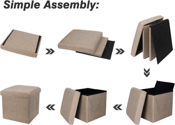 WoneNice Folding Storage Ottoman, Versatile Space-Saving Storage Cube Box with Memory Foam Seat, Max Load 100 kg Linen Beige 12 x 12 x 12 Inch - Image 8
