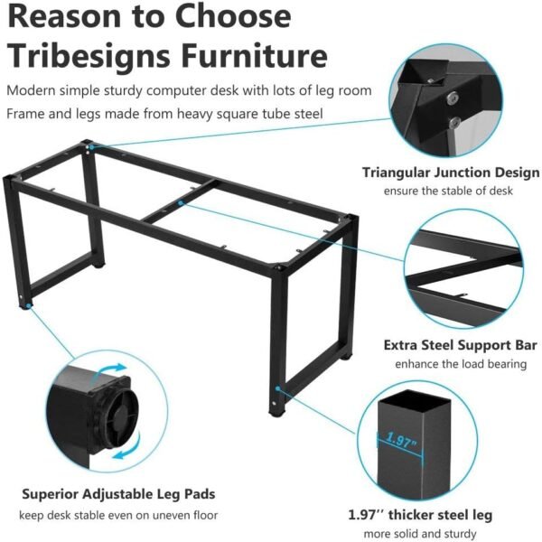 Tribesigns Modern Computer Desk, 63 inch Large Office Desk Computer Table Study Writing Desk Workstation for Home Office, Black Metal Frame - Image 4