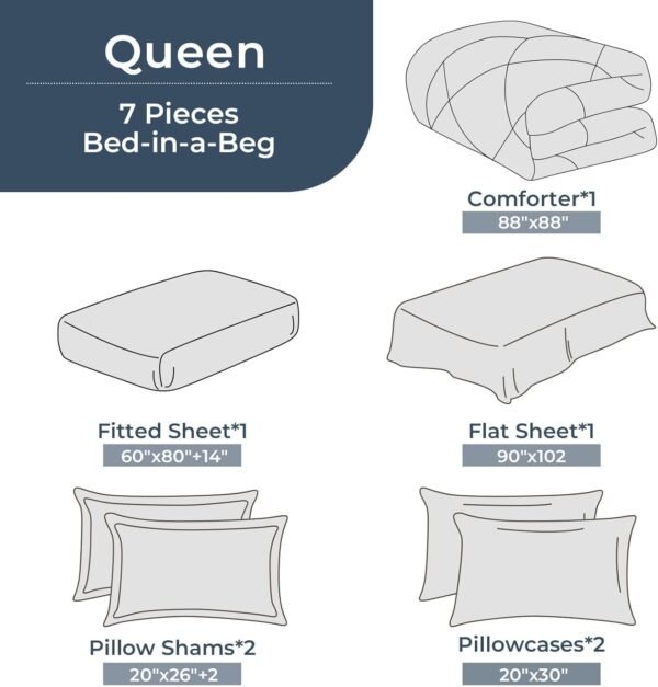 HEVUMYI 7 Pieces Queen Comforter Set, All Season Reversible Bed in a Bag Queen, Ultra Soft Queen Bedding Set with Grey Comforter, Flat Sheet, Fitted Sheet, Pillowcases, Pillow Shams, Dark Grey - Image 8