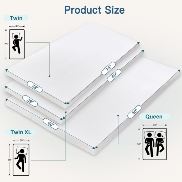Airensky 2 Inch Memory Foam Mattress Topper,Cooling Gel Infused High Density Twin(39"x75") Topper with Removable Skin-Friendly Cover,Bed Topper for Pressure Relief Back Pain, CertiPUR-US Certified - Image 8